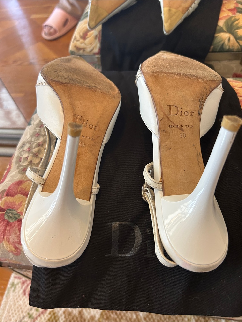 Dior White Pointed-Toe Studded Slingback Heels vintage - Picture 6 of 9